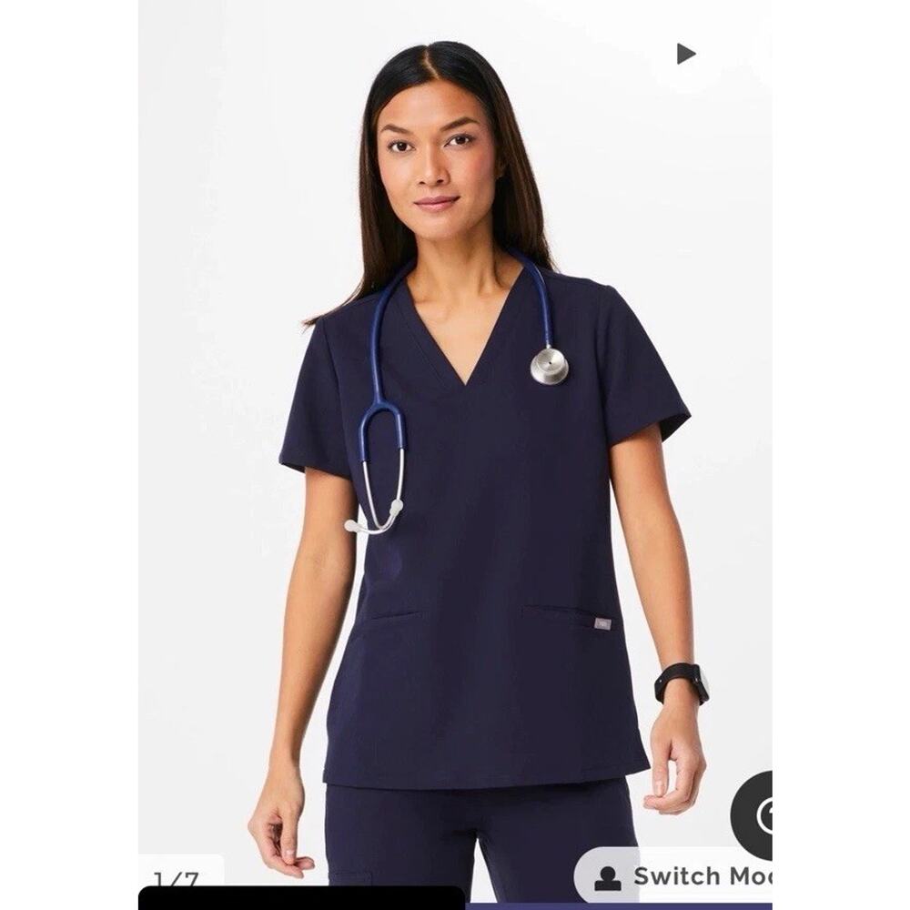 Figs Women's Casma Three-Pocket Scrub Top V-neck Size XLarge Navy Blue Medical